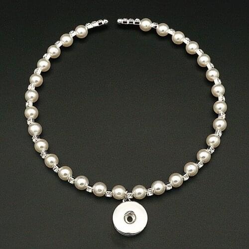 Fashion trendy Rhinestone Pearls choker collar snap necklace fit 18MM snap buttons jewelry wholesale DJ0151