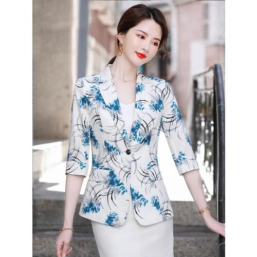 Printed Blazer Jacket Women 2021 Spring Summer New Korean Fashion Slim Temperament Short Casual Suit