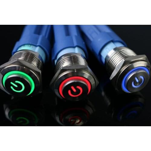 1pcs 16mm Face Waterproof Latching Maintained High Round Stainless Steel Metal Push Button Switch LED Light Car Horn Auto Lock