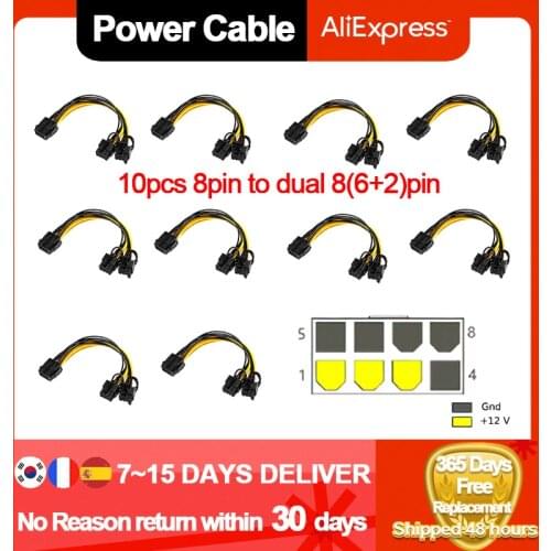 10Pcs 20cm PCI Express 8 Pin to Dual PCIE 8 (6+2) Pin Power Cable Video Card PCI-E GPU Power Data Cable Splitter Graphics Card