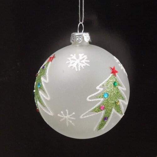 16pcs/pack Diameter=8cm Frosty White Glass Ball Christmas Tree Pendant Hand Painting Hanging Decorative Globe