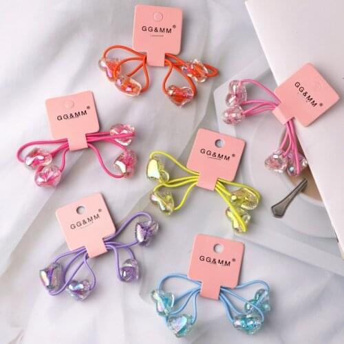2pcs/lot New Fashion cute double heart elastic hair bands hair ring hair rope hair accessories for women girl Headwear