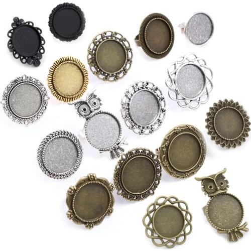 20mm 5pcs Antique Silver Plated Bronze Brass Adjustable Ring Settings Blank/Base,Fit 20mm Glass Cabochons,Buttons Ring Bezels