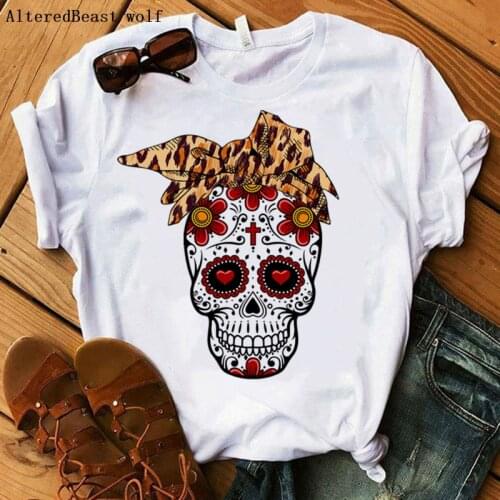 2020 Women Leopard Print T Shirt Mama Bandana Skull Funny Mom Tshirt Tops Tee Summer Casual Short Sleeve O-neck T-shirt Female