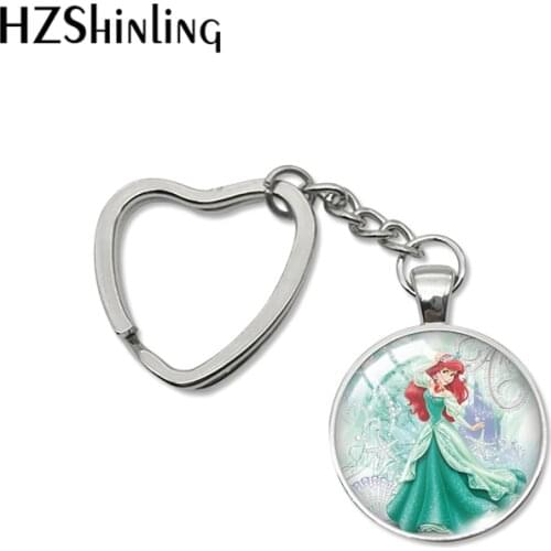 2021 New Arrival Sweety Princess Bell Cinderella Jasmine Handcraft Glass Dome Bag Holder Heart Keyring Keychains