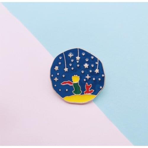 Cartoon Cute Round Prince Animal Squirrel Back View Enamel Brooch Stars Night Sky Alloy Pins Punk Badge Woman Jewelry Gift