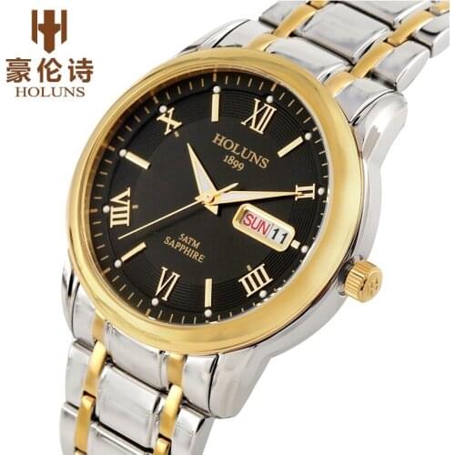 HOLUNS Top Luxury Watch Mens Full Stainless Steel Clock Male Sport Business Japanese Quartz Watches Military Wristwatch Relogio