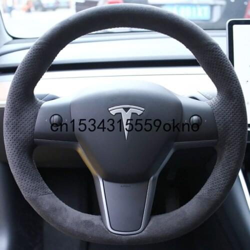 DIY Stitching Steering Wheel Cover For Tesla Model 3 S X Y Black Suede Accessories