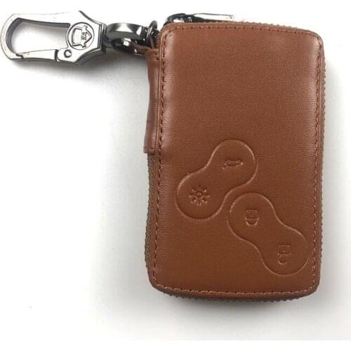 Genuine PU Leather Remote Key Bag Case Protector Keyless Clicker Smart Fob Cover Holder Chain Fit For Renault Series