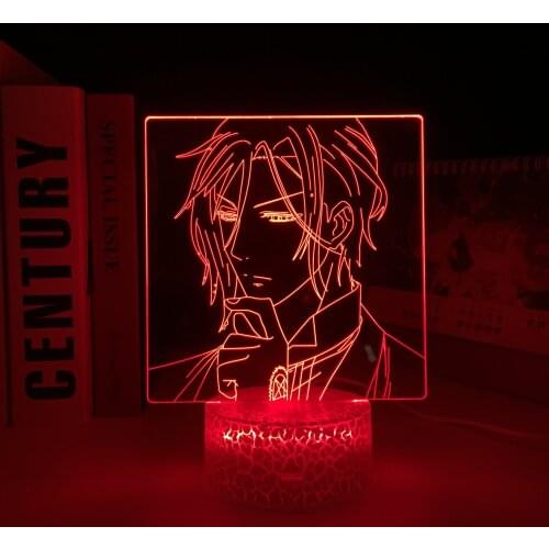 Black Butler Anime Figure Sebastian Michaelis Acrylic LED White Base Lamp for Bedroom Decor Light Birthday Gift 3D Table Light
