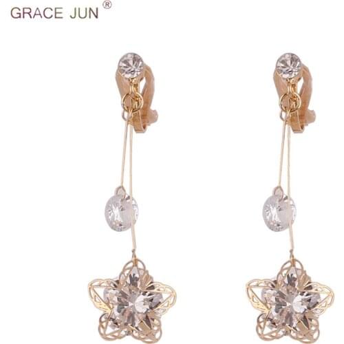 GRACE JUN 2018 New Arrival Luxury Fashion Long Star Clip on Earrings and Pierced Earrings for Women Party Charm Jewelry Brincos