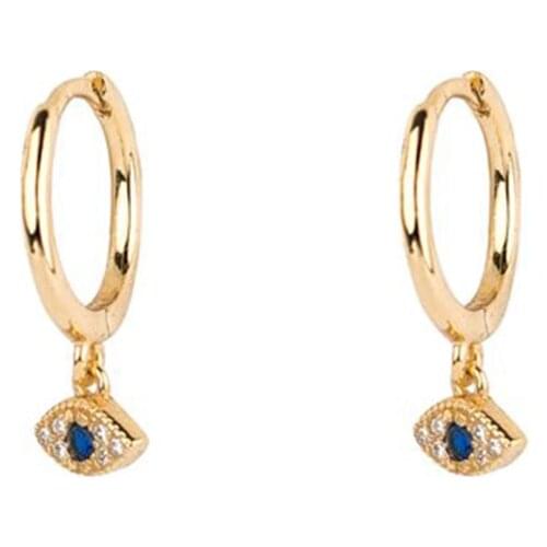 Dainty 925 Sterling Silver Turkish Jewelry Eye Charm Casual Drop Earrings Gold Sapphire Blue Cz Evil Eye Huggie Earrings S925