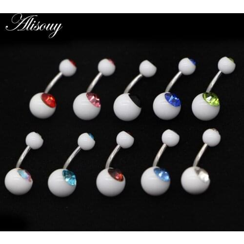Alisouy 1 PCS Trendy navel cream white Sexy Women Bell Button Rings with colorful crystal Body Piercing Jewelry belly ring