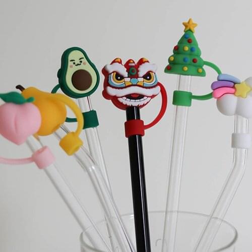 Silicone Straw Plug Reusable Airtight Drinking Dust Cap Cup Accessories Cartoon Plugs Tips Cover Suit Disposable Kitchenware