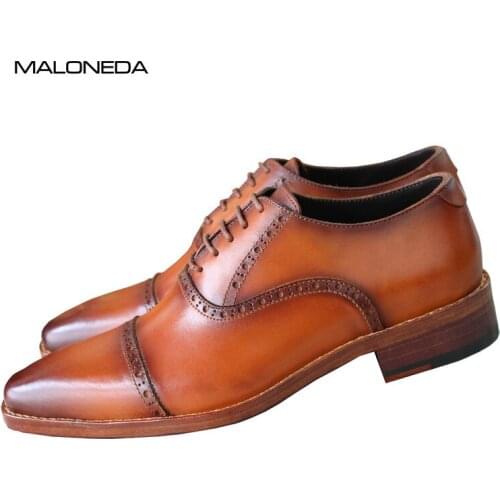 MALONEDA Bespoke Good Quality Mens Wedding Leather Shoes Handmade Goodyear Full Genuine Leather Formal Dress Brogue Shoes