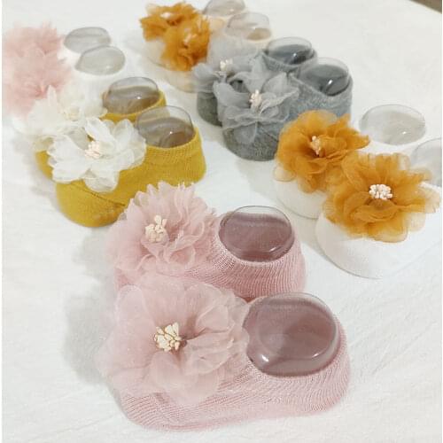 Sweet 3D Flowers Design Newborn Baby Socks Cotton Knit Infant Kids Boat Socks for Girls Non-slip Sock for Children Shoes Socks