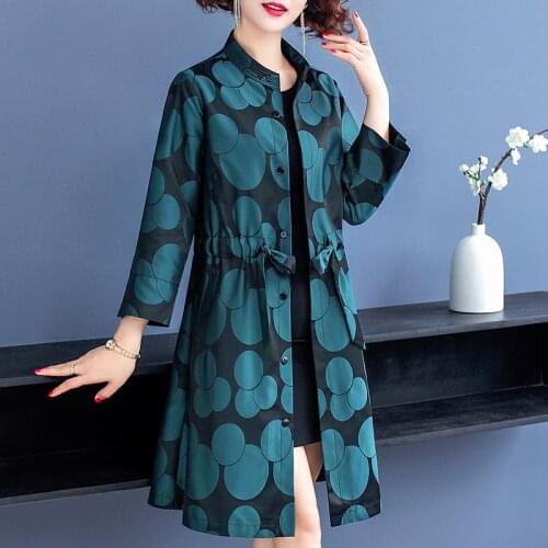 Middle-Aged Mother Fashion Spring Autumn Windbreaker Large Size Trench Coat Women Overcoat Mid-Length Elegant Female Outerwear