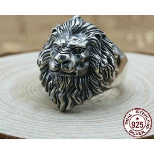 S925 sterling silver open ring jewelry trend punk retro Thai silver popular mens personality carved lion jewelry new 2018 hot