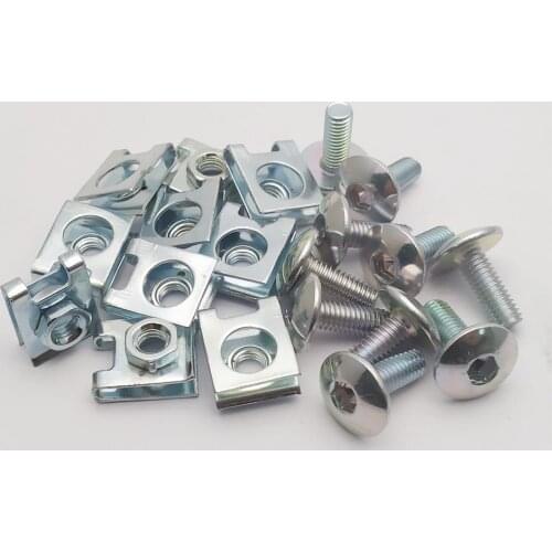Pack of 10 Set M6 Sliver Motorcycle Scooter ATV Moped Plastic Cover Screw Bolt and U Type Clips with Nut 6mm M6X16