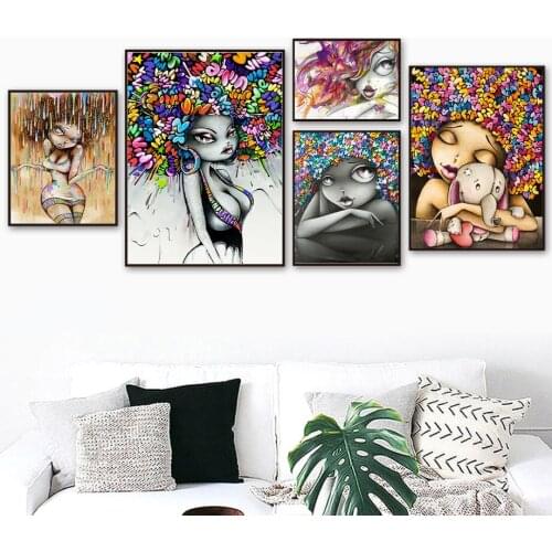 Wall Art Canvas Painting Letter Hair Girl Abstract Painting Nordic Posters And Prints Wall Pictures For Living Room Home