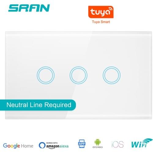 SRAN US Wall Wifi Light Switch 1/2/3/4 Gang Interruptor Inteligente, Smart Wireless Switch Work With Alexa Google Home Echo