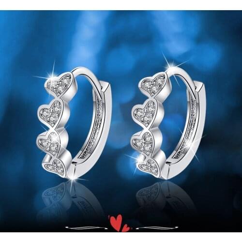 2021 New Silver Color Crystal Small Heart Round Stud Earrings For Women Female Elegant Statement Wedding Party Charm Jewelry