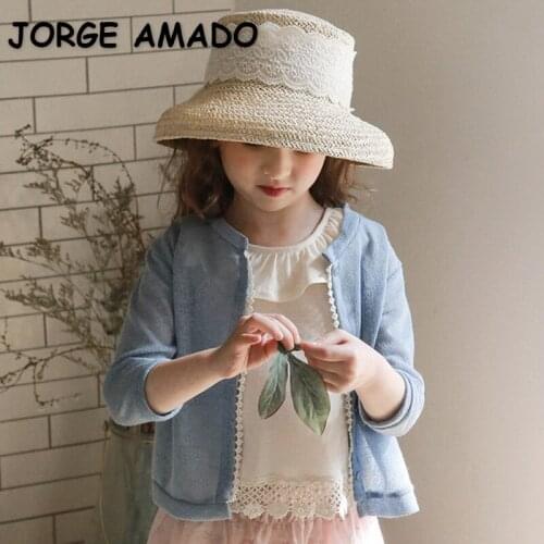 2021 New Spring Kids Girls Sweater Jacket Thin Candy Color Coat Sunscreen Air Conditioner Shirt Children Cute Style Clothes E616