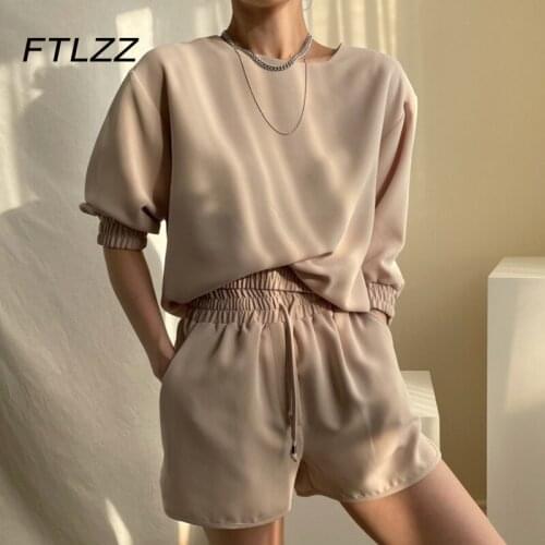 New Women Tracksuits Summer Vintage Puff Sleeve Shirts Tops and Shorts Outfits Ladies Loose Streetwear Two Piece Sets Sportsuits