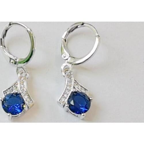 Wholesale Jewelry Blue Crystal Geometric CZ Fine Earrings for Women Earings White Gold Color Jewelry Girls Gifts