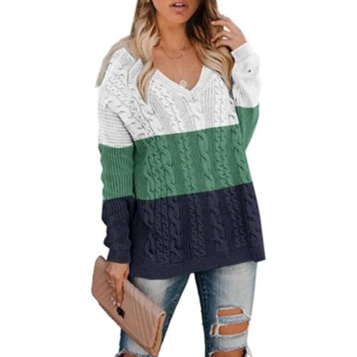 Autumn Winter New Three-color Stitching Sweater Womens Long-sleeved Sweater Multi-color Fashion Loose Ladies All-match Blouse