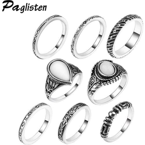 PAGlsten8pcs / sets Fashion Vintage Punk Midi Rings Set Boho Style Female Charms Jewelry Ring For Women SKU5934