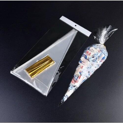 50/100PCS Clear Cone Bags Reusable Plastic Triangle Clear Bags Transparent Triangle Cellophane Bags Candy Packing Bags