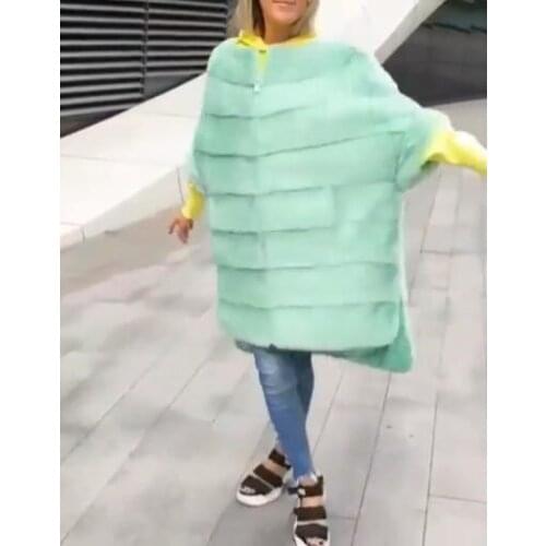 Real rex rabbit fur long coat winter warm with batwing sleeve furry half sleeve 2019 plus size casual loosely zipper