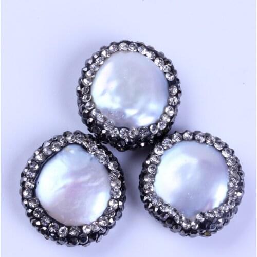 10 pcs charm natural white round freshwater pearl jewelry pave rhinestone connector pendant handmade jewelry materials wholesale