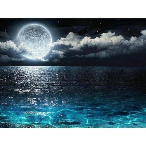 Full Square Round 5D DIY Diamond Painting"Moon sea Landscape"Pictures 3D Diamond Embroidery Mosaic Crystal Gift Home Decor DF160