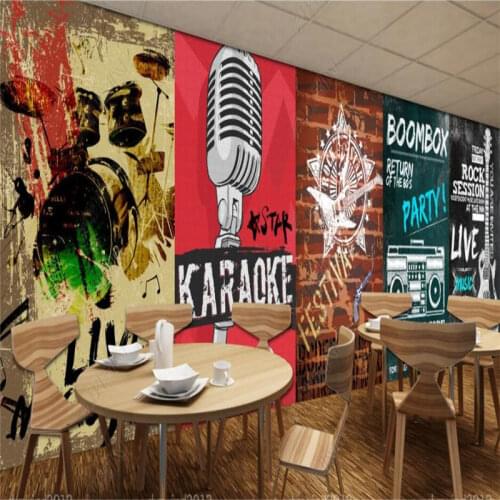 Custom Fashion Retro Musical Instrument KTV Bar Personality Wall Paper 3D Music Restaurant Club Graffiti Mural Wallpaper 3D
