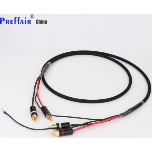 Preffair 2 RCA to 2 RCA ground U spade plug Audio Phono Tonearm Cable with Ground Wire for LP Vinyl Record player signal cable