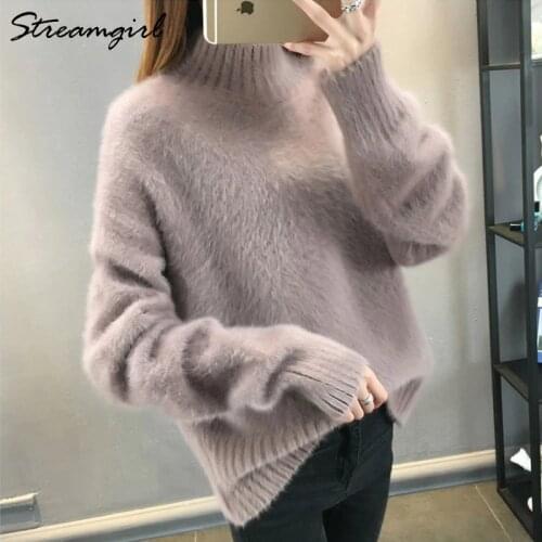 Winter Fluffy Sweater Women Jumper Loose Thick White Turtleneck Pull Femme Sweaters For Women Winter Knitted Sweater Woman 2020