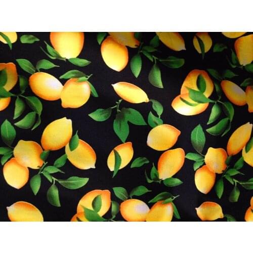 YY DIY Beautiful Yellow Lemon & Green Leaf Printed Cotton Spandex Fabric 50x140cm Free Shipping