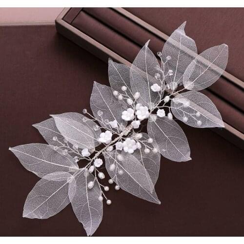 Leaf Hair Ornaments Hand-woven Head DIY Jewelry White Flowers Pearl Hair Accessories Wedding Women Headpiece Princess Decoration