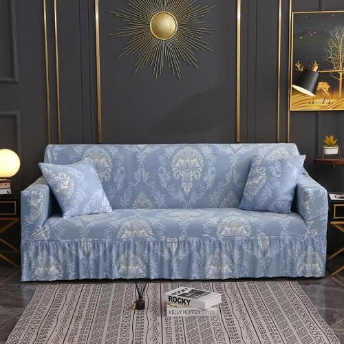 All-inclusive Sofa Cover for Living Room Flower Print Blue Color Sofa Slipcover With Skirt Elastic Furniture Protector Covers