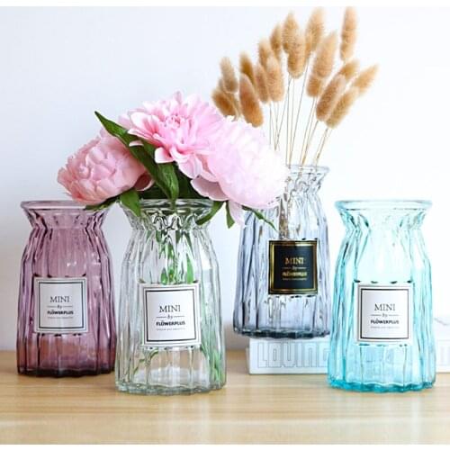 High Quality Colorful Transparent Glass Vase For Home Decoration Living-room Plants Pots Decor Ornament Desktop Adorn Furnishing