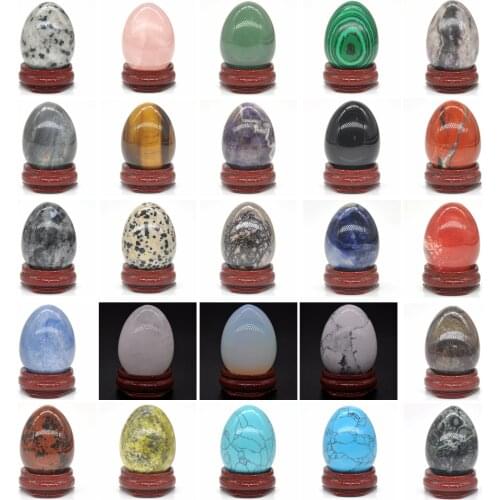 30x40mm Undrilled Yoni Egg Natural Stone Healing Crystal Kegel Exercise Pelvic Massage Gemstone Reiki Home Decoration With Stand