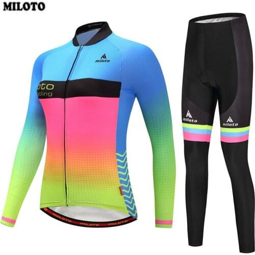 MILOTO Team Womens Cycling Jersey Ropa Ciclismo Long Sleeve Suit Bike Bicycle Shirt Cycling Clothing Top Bib Pants Sets S-4XL