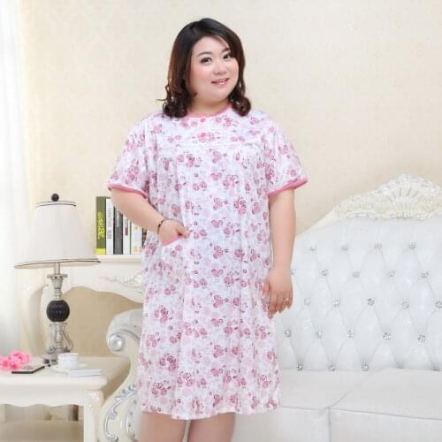New summer Flowers Plus size 130kg Fresh nightdress women 65% cotton sleepwear casual Floral Short sleeve mom women sleepdress