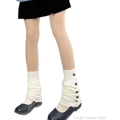 Japanese Style Women Girls Knitted Leg Warmers Cover Harajuku Student Casual Loose Stockings Lolita Kawaii Boot Socks M10 21