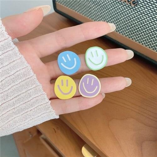 Fashion Macaron Smiley Earrings for Women Girl Romantic Sweet Asymmetry Candy Colors S925Silver Needle Jewelry Party Travel Gift