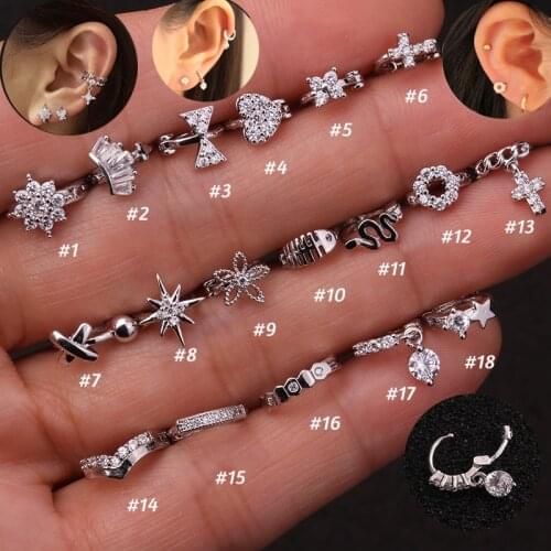 1Pc New 1piece Stainless Steel CZ Nostril Ring Piercing Ear Tragus Daith Rook Piercing Jewelry Nose Piercing Nose Rings