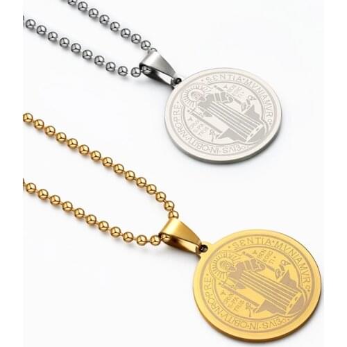 100% Stainless Steel san benito medalla Necklace For Women Gold/Silver Color Metal Saint Benedict Cross Medal Coin Choker