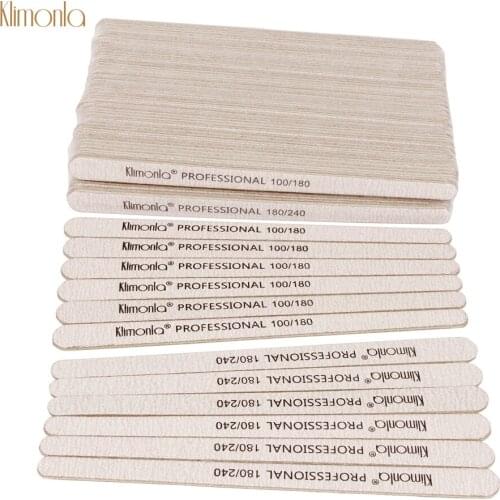 100Pcs Klimonla Nail File For Manicure 100/180/240 Straight Wood Buffing Grit Sanding Nail Art Tool Manicure Salon Accessories